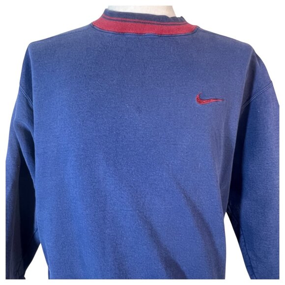 Vintage 90s Nike Crewneck Sweatshirt Blue & Red Size M Stripe Neck Cuff made USA - Picture 6 of 8
